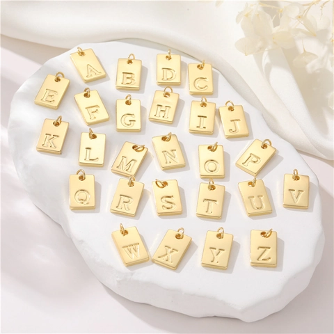 14K Verguld Koperen A-Z Engels Alfabet Letter Hanger Rechthoekige Tag Voor DIY Ketting Armband Sieraden Accessoires