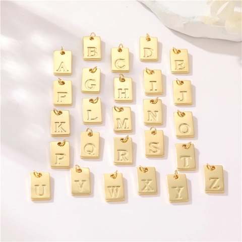 14K Verguld Koperen A-Z Engels Alfabet Letter Hanger Rechthoekige Tag Voor DIY Ketting Armband Sieraden Accessoires