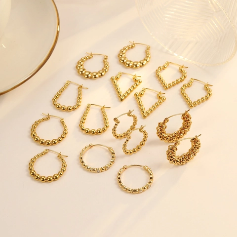 Orecchini a Cerchio Geometrici in Acciaio Inossidabile Placcato Oro 18K Vintage Leggeri Lusso Con Perno in Argento 925