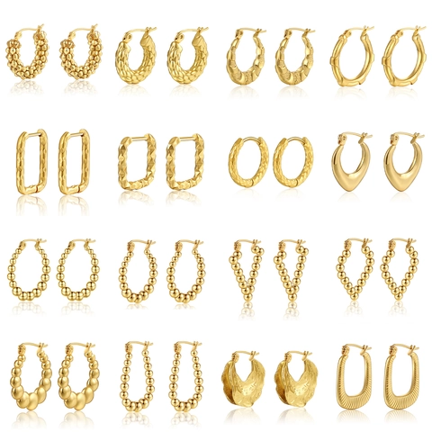 Orecchini a Cerchio Geometrici in Acciaio Inossidabile Placcato Oro 18K Vintage Leggeri Lusso Con Perno in Argento 925