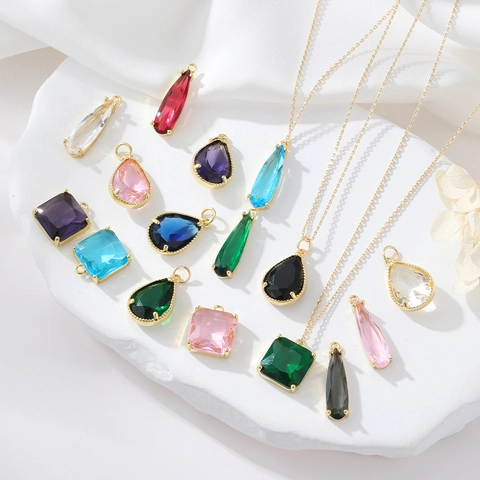 Colgante de Cobre Chapado en Oro de 14K con Zirconia de Colores Gota Cuadrada Solo Sin Cadena para Creación de Joyas DIY Collar Pendientes Mujer