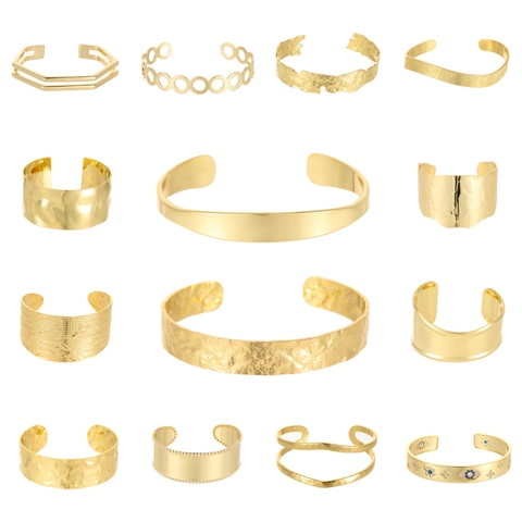 14K Vergoldeter Kupfer Offener Armreif Für Damen Minimalistischer Gehämmerter Metallarmband Verstellbarer Mode Schmuck Geschenk