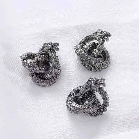 Retro Copper Dragon Spacer Beads 3 Ring Looped Charms For DIY Bracelet Necklace Making Chinese Style Jewelry Findings Gun Black