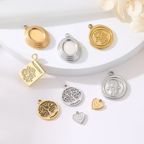 Copper DIY Pendants Hamsa Hand Tree Of Life Passport Heart Charms Jewelry Making Findings Pendant Only (Without Chain)