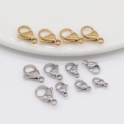 Stainless Steel Lobster Clasp Spring Hook For DIY Jewelry Making Necklace Bracelet Connector End Clasp Findings Gold Silver Tone