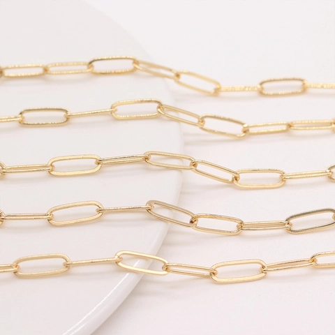 14K Gold Plated Copper Flattened Oval Paperclip Chain DIY Jewelry Making Bulk Link Chain For Necklace Bracelet Crafts