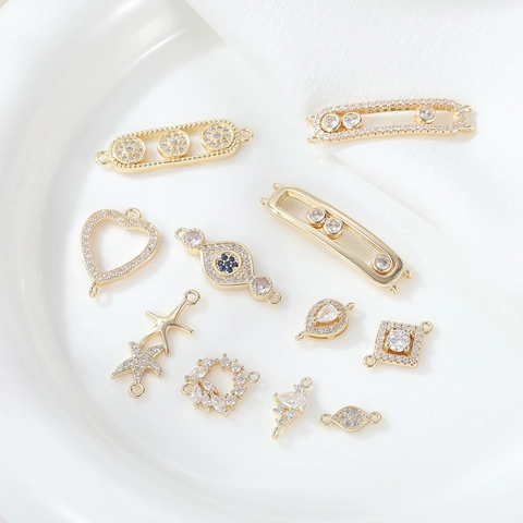 14K Gold Plated Brass Zirconia Geometric Heart Starfish Evil Eye Connector Jewelry Finding For DIY Necklace Bracelet Making Jewelry Accessory