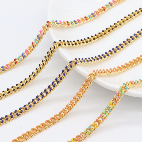 Catena a Grumet in Rame Placcato Oro 14K Smalto Colorato Fai Da Te Creazione Gioielli Catena Arcobaleno per Collana Bracciale Accessori