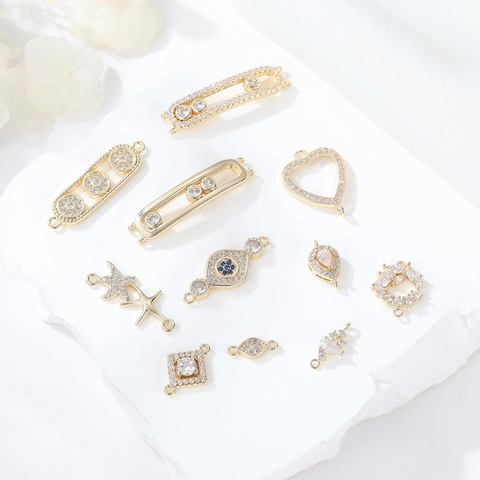 14K Gold Plated Brass Zirconia Geometric Heart Starfish Evil Eye Connector Jewelry Finding For DIY Necklace Bracelet Making Jewelry Accessory