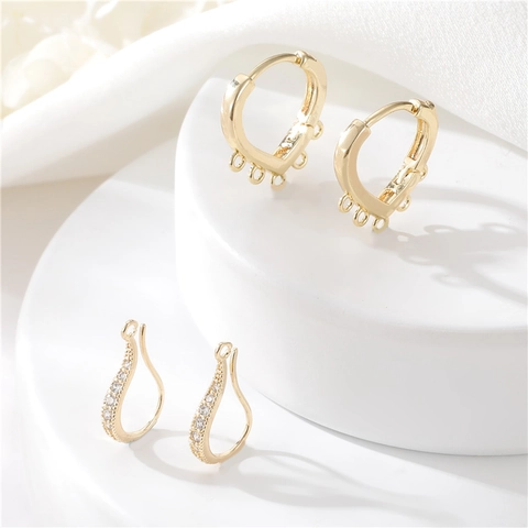 DIY 14K Gold Plated Copper Heart Huggie Ear Buckle And S-Shape Zircon Earring Hooks For Jewelry Making Findings Accessory