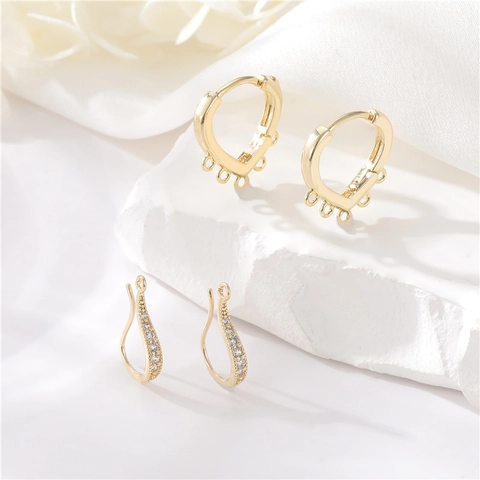 DIY 14K Gold Plated Copper Heart Huggie Ear Buckle And S-Shape Zircon Earring Hooks For Jewelry Making Findings Accessory