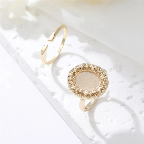 Anello Aperto in Rame Placcato Oro 14K Base Vuota DIY Accessori per Creazione Gioielli Regolabile con Disco Rotondo