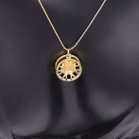 Minimalist Copper Car Wheel Hub Pendant Rhinestone Gold Plated DIY Necklace Keychain Charm Fashion Jewelry Gift