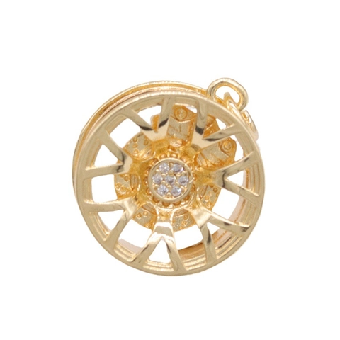Minimalist Copper Car Wheel Hub Pendant Rhinestone Gold Plated DIY Necklace Keychain Charm Fashion Jewelry Gift