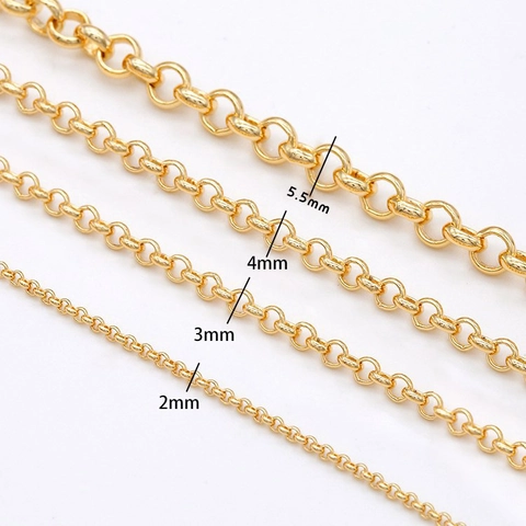 DIY Jewelry Making Copper Rolo Chain Thick Vacuum Gold Plated Round Link Chain For Necklace Bracelet Handmade Material Accessory