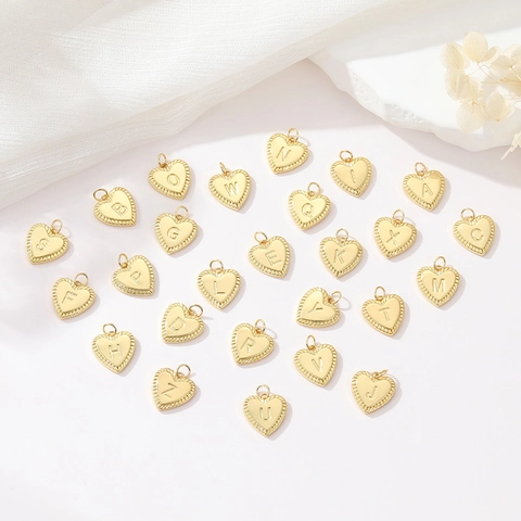 14K Gold Plated Copper Heart Shaped Alphabet Initial Pendant DIY Craft Charm For Necklace Bracelet Jewelry Making Women
