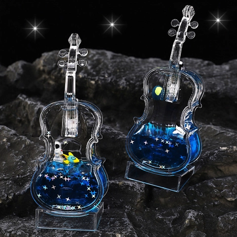 Weltraum Astronaut Violine Form Leuchtend Treibsand Ornament Acryl Flüssiger Sand Schreibtisch Dekor Kreativ Geschenk