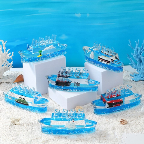 Unsinkable Cruise Ship Fluid Drift Bottle Acrylic Liquid Wave Paperweight Desk Decor Stress Relief Ornament For Office Home
