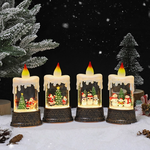 Carillon Natalizio LED Lanterna Palla di Neve Babbo Natale Pupazzo di Neve Sfera d'Acqua Glitterata Ornamento Natalizio Regalo