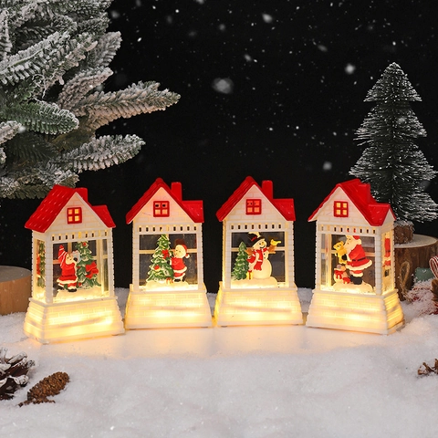 Lanterna LED di Natale Con Musica Palla di Neve Luce Notturna Ornamento in Resina Festivo per Casa Decorazione Natalizia Regali