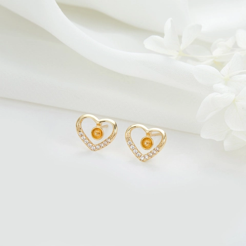 14K Vergoldete Kupfer Herz Blume Ohrstecker Einstellungen Mit 925 Sterling Silber Ohrstecker-Stift Strass DIY Schmuck Zubehör