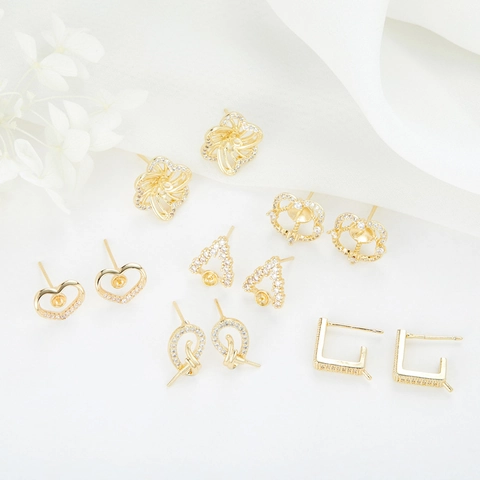 14K Vergoldete Kupfer Herz Blume Ohrstecker Einstellungen Mit 925 Sterling Silber Ohrstecker-Stift Strass DIY Schmuck Zubehör