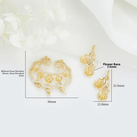 Messing 14K Verguld Lang-leven Slot Bloem DIY Hanger Blanco Houder Voor Parel Strass Ingelegde Sieraden Maken Accessoires