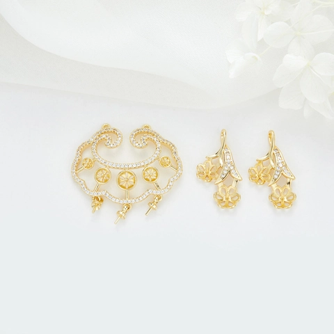 Messing 14K Verguld Lang-leven Slot Bloem DIY Hanger Blanco Houder Voor Parel Strass Ingelegde Sieraden Maken Accessoires