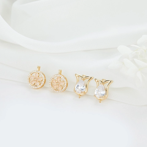 Pendentif Fleur en Cuivre Rempli d'Or 14K avec Zirconia Rose Tulipe Style de Créateur de Niche DIY Fabrication de Bijoux Femme