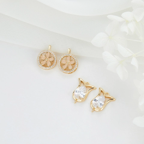 Pendentif Fleur en Cuivre Rempli d'Or 14K avec Zirconia Rose Tulipe Style de Créateur de Niche DIY Fabrication de Bijoux Femme