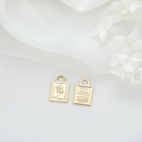 Colgantes de Moneda Vintage Chapados en Oro de 14K para Fabricación de Joyas Retrato de Cabeza de Reina Retro Corazón Cuadrado Fai da Te