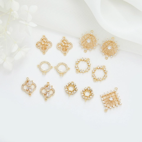 14K Verguld Messing Zirkoon DIY Sieradenverbindingen Strik Hol Klaver Rond Charms Voor Ketting Armband Maken