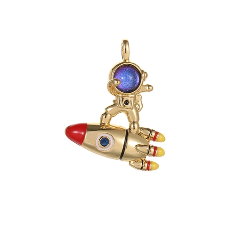 Pendentif en Cuivre Strass Minimaliste Dessin Animé Astronaute Lune Chat Cygne Charme Mignon Collier Mode Bijoux Cadeau
