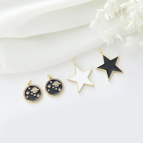 14K Gold Plated Celestial Pendant Star Moon Planet Enamel Drip Oil Copper Rhinestone DIY Jewelry Accessories For Necklace Making Women