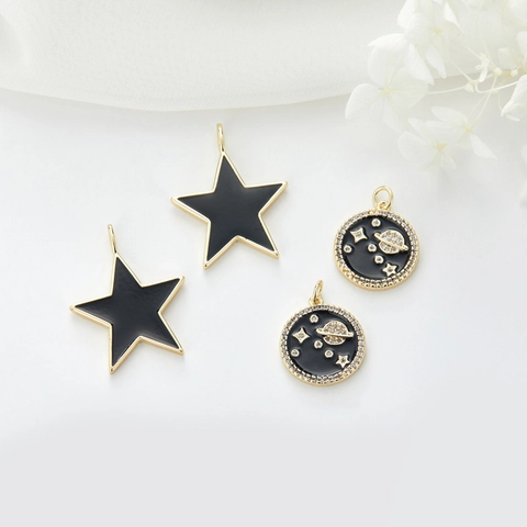 14K Gold Plated Celestial Pendant Star Moon Planet Enamel Drip Oil Copper Rhinestone DIY Jewelry Accessories For Necklace Making Women