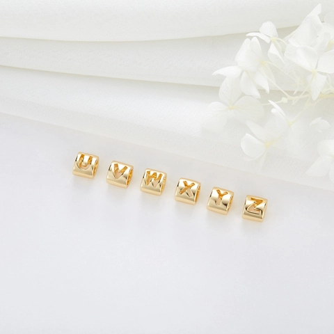 14K Gold Plated Brass Alphabet Number Beads Hollow Cube Letter Spacer Beads For DIY Bracelet Necklace Jewelry Making
