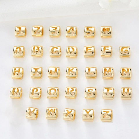 14K Gold Plated Brass Alphabet Number Beads Hollow Cube Letter Spacer Beads For DIY Bracelet Necklace Jewelry Making