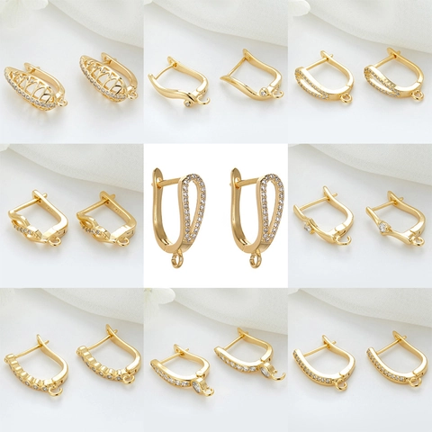 Accessoires de Boucles d'Oreilles en Laiton Plaqué Or 14K avec Zircon Dormeuses pour Création Bijoux DIY Femmes