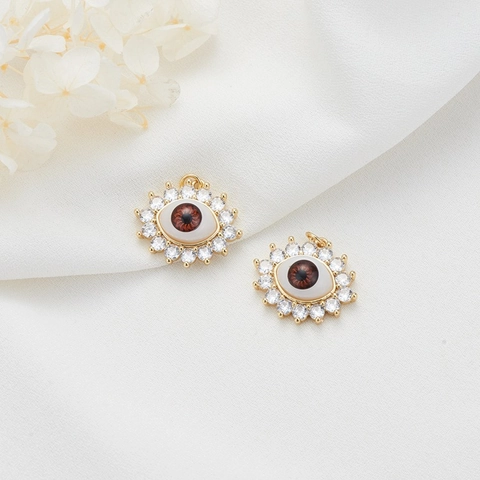 14K Gold Plated Copper Evil Eye Pendant Radiant Sunflower Enamel Rhinestone Pave Charms For DIY Necklace Earrings Jewelry Accessories Women