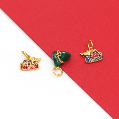 Chinese Stijl Drakenbootfestival Zongzi Drakenboot Charms DIY Sieraden Maken 14K Vergulde Messing Emaille Hangers