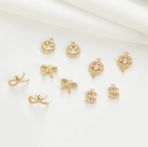 14K Gold Plated Brass Zirconia DIY Pendants Charms For Jewelry Making Butterfly Dollar Sign Smiley Face Heart Flower Pendant For Necklace Bracelet Women Jewelry