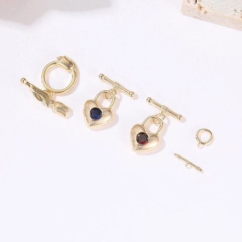 Minimalistisches Kupfer Strass Herzschloss Tulpen OT Knebelverschlüsse Für DIY Halskette Armband Schmuckherstellung Verbindung Zubehör