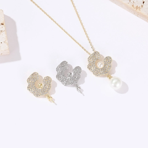 Zirconia Pavé Bloemblad Hanger Houder 14K Verguld Koper Voor DIY Kunstparelketting Sieraden Maken Accessoire Voor Vrouwen