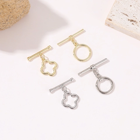 Messing Kleeblatt Rund Knebelverschluss Für Schmuckherstellung DIY Halskette Armband Verbinder 14K Vergoldet OT Schnalle