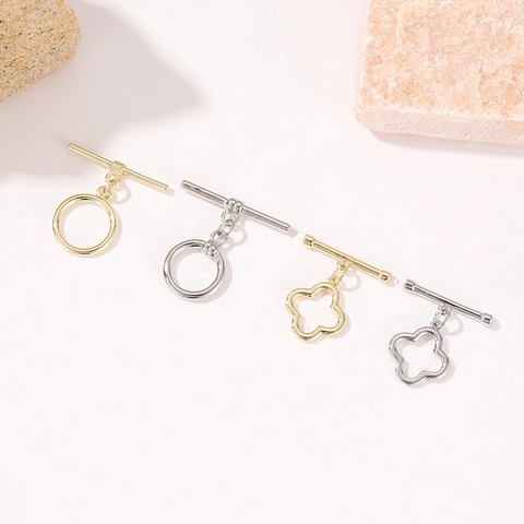 Messing Kleeblatt Rund Knebelverschluss Für Schmuckherstellung DIY Halskette Armband Verbinder 14K Vergoldet OT Schnalle