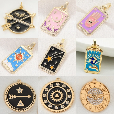 Copper Drip Oil Tarot Card Pendant Charm Vintage Hip Hop Style Necklace Pendant Jewelry Gift For Women