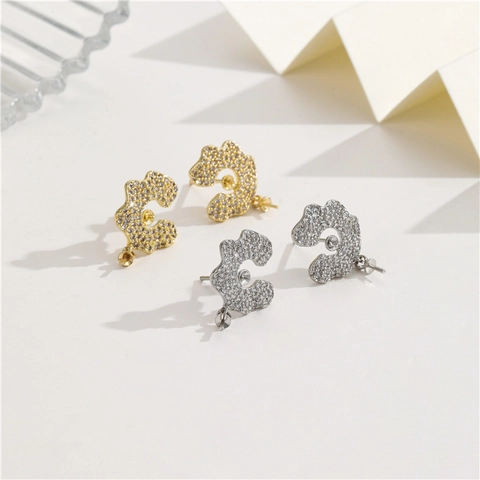 Luxury Cloud Shape Pave Rhinestone Stud Earrings With 925 Sterling Silver Earring Post Half Hole Pearl Holder Only Copper Jewelry
