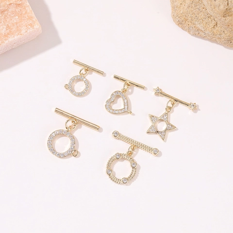 14K Echtgold Plattiert Kupfer Mikro Zirkonia Knebelverschluss Herz Stern Rund OT Schnalle Schmuckherstellung Verbinder Für DIY Halskette Armband