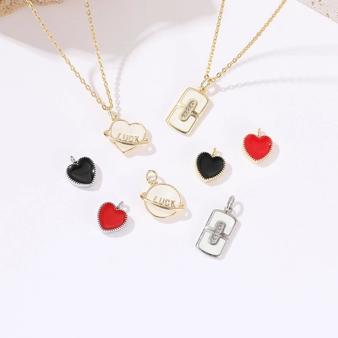 Copper Enamel Heart Planet Luck Pendant For Jewelry Making DIY Zirconia Rectangle Charms Necklace Pendant Only Without Chain