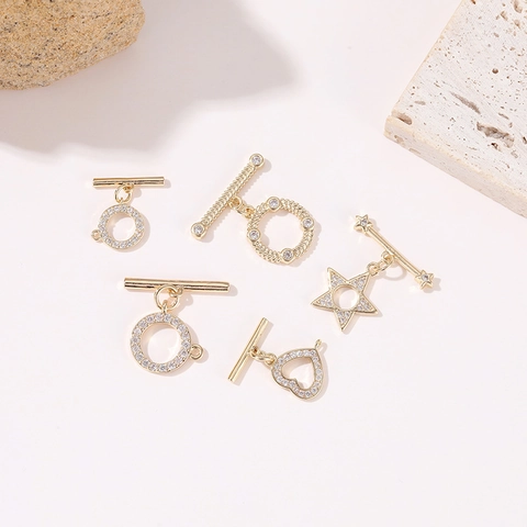 14K Echtgold Plattiert Kupfer Mikro Zirkonia Knebelverschluss Herz Stern Rund OT Schnalle Schmuckherstellung Verbinder Für DIY Halskette Armband